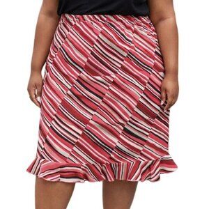 Notations Plus Size 2X Skirt Elastic Waist Striped Ruffle Hem Lightweight